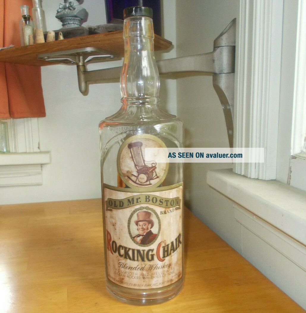 Rocking R Whisky RARE HUGE 1/2 GALLON OLD MR. BOSTON ROCKING CHAIR WHISKEY BOTTLE W ...