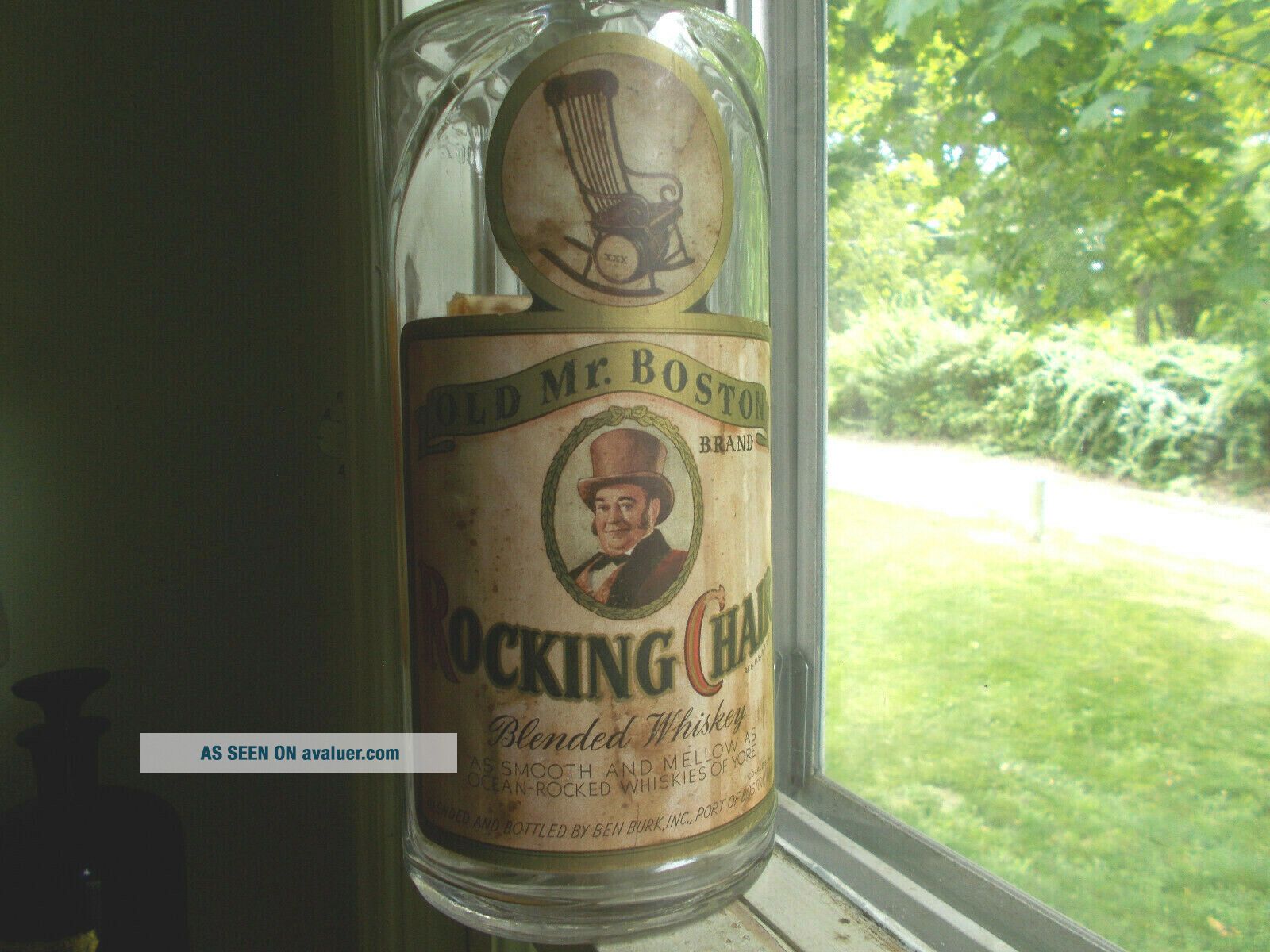 Rocking R Whisky RARE HUGE 1/2 GALLON OLD MR. BOSTON ROCKING CHAIR WHISKEY BOTTLE W ...