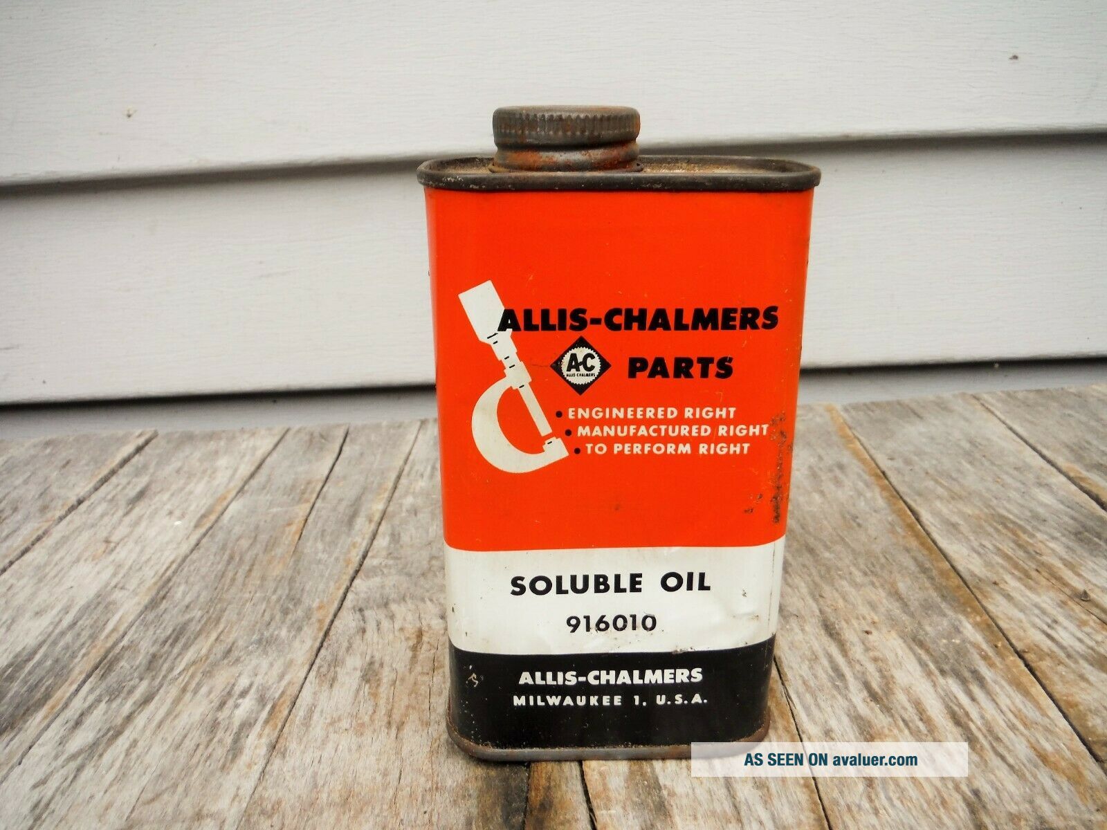 VINTAGE 1/2 PINT ALLIS CHALMERS SOLUBLE OIL CAN MOTOR OIL CAN SIGN NEAT NR