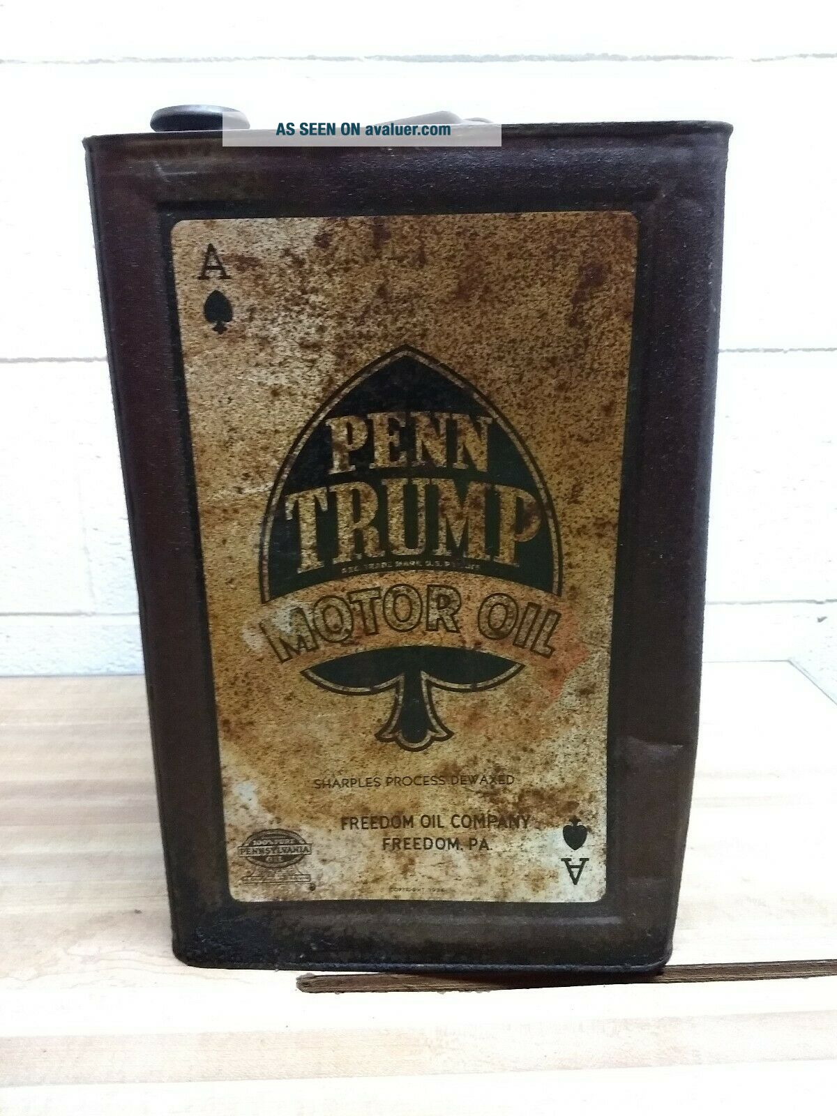 Very Rare Five Gallon Penn Trump Motor Oil Can, Freedom Oil Co ...