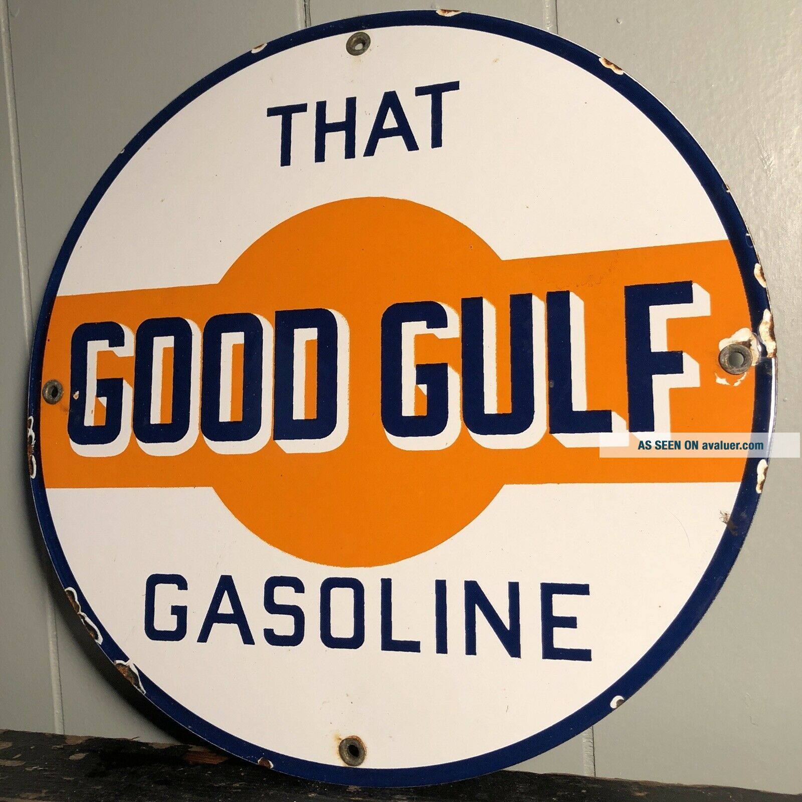 That Good Gulf Gasoline Porcelain Pump Plate Sign Gas Service Station ...