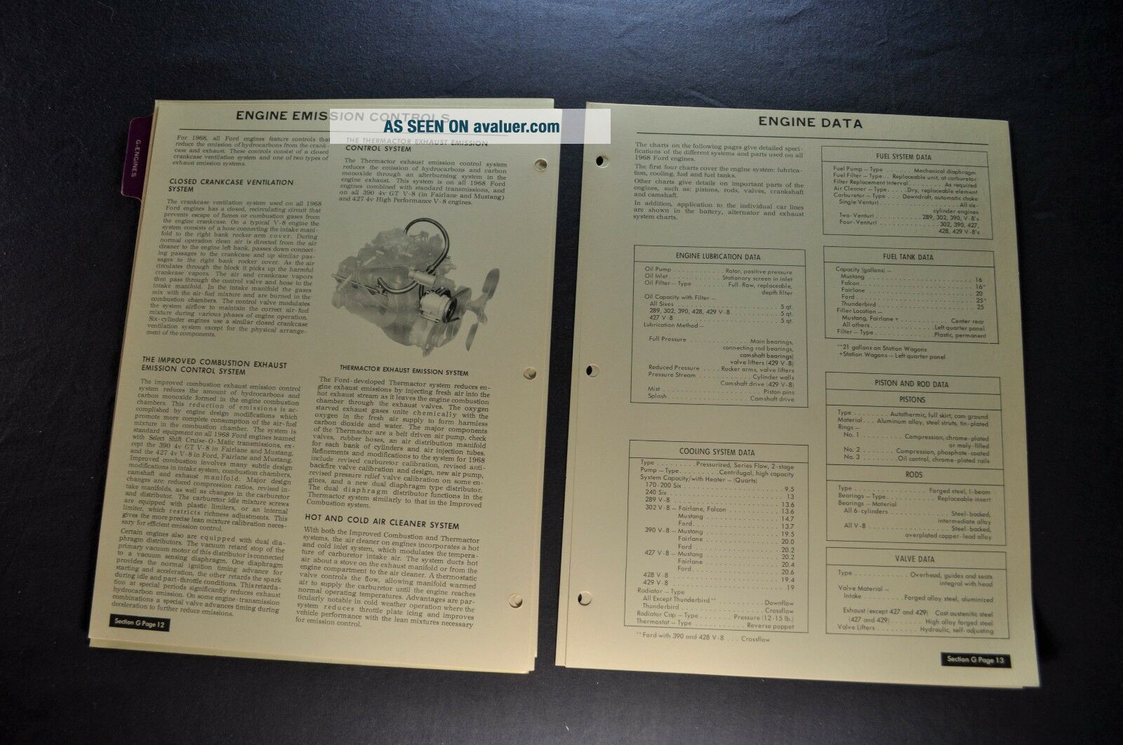 1968 Ford Engine Dealer Data Book Section Brochure Mustang Galaxie ...