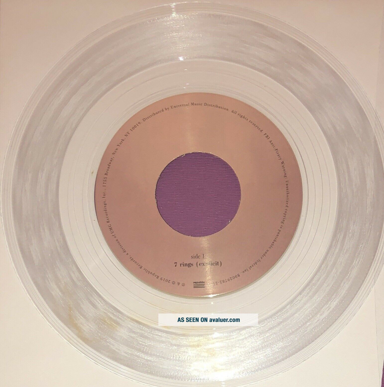 Ariana Grande 7 Rings 7” 45 Single Limited Edition CLEAR Vinyl | #1943774