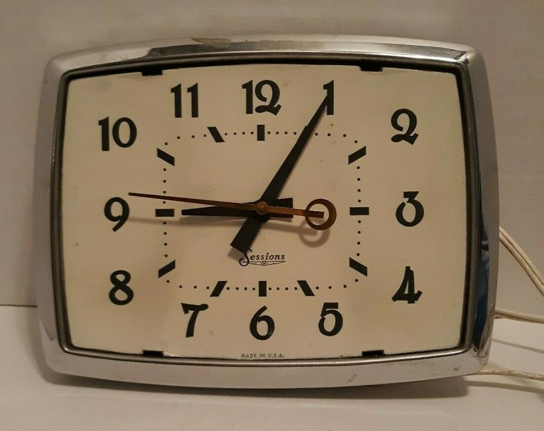 Vintage SESSIONS ART DECO Mid Century Kitchen Wall Clock W/Metal Frame ...