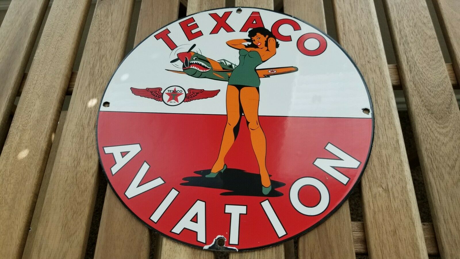 VINTAGE TEXACO GASOLINE PORCELAIN AVIATION PINUP GAS SERVICE STATION ...