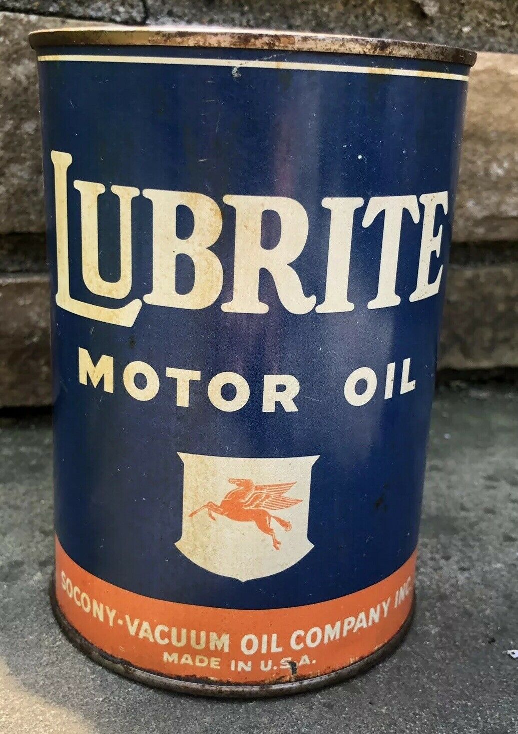 Vtg Mobil Lubrite Motor Oil 1 Quart Oil Can Full Socony Vacuum Oil ...