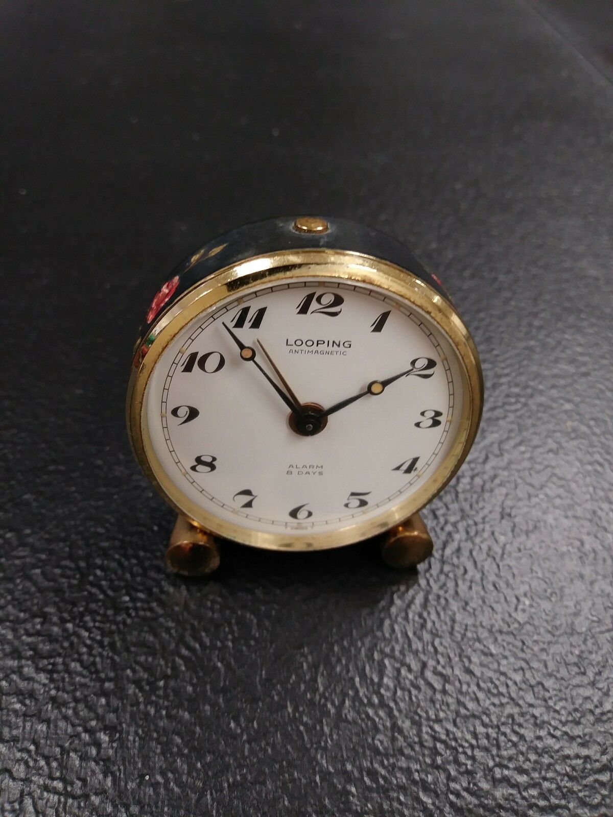 HAND PAINTED Vintage LOOPING 8 Day Antimagnetic Alarm Clock Swiss ...
