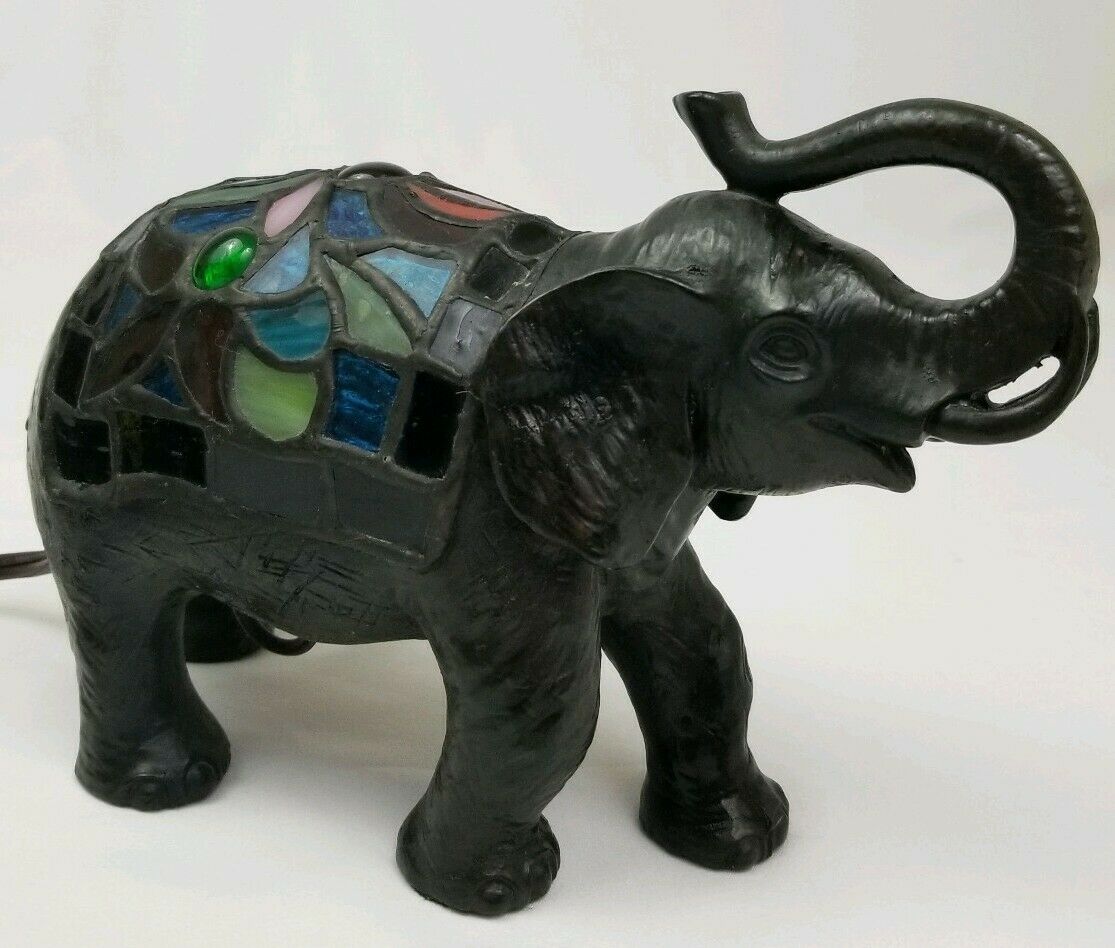 Vintage Tiffany Style Stained Glass Elephant Lamp Night Light J. J ...