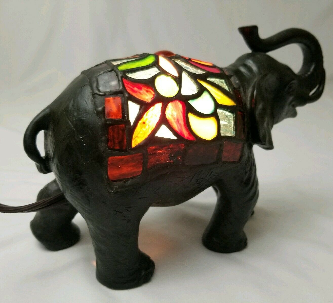 Vintage Tiffany Style Stained Glass Elephant Lamp Night Light J. J ...