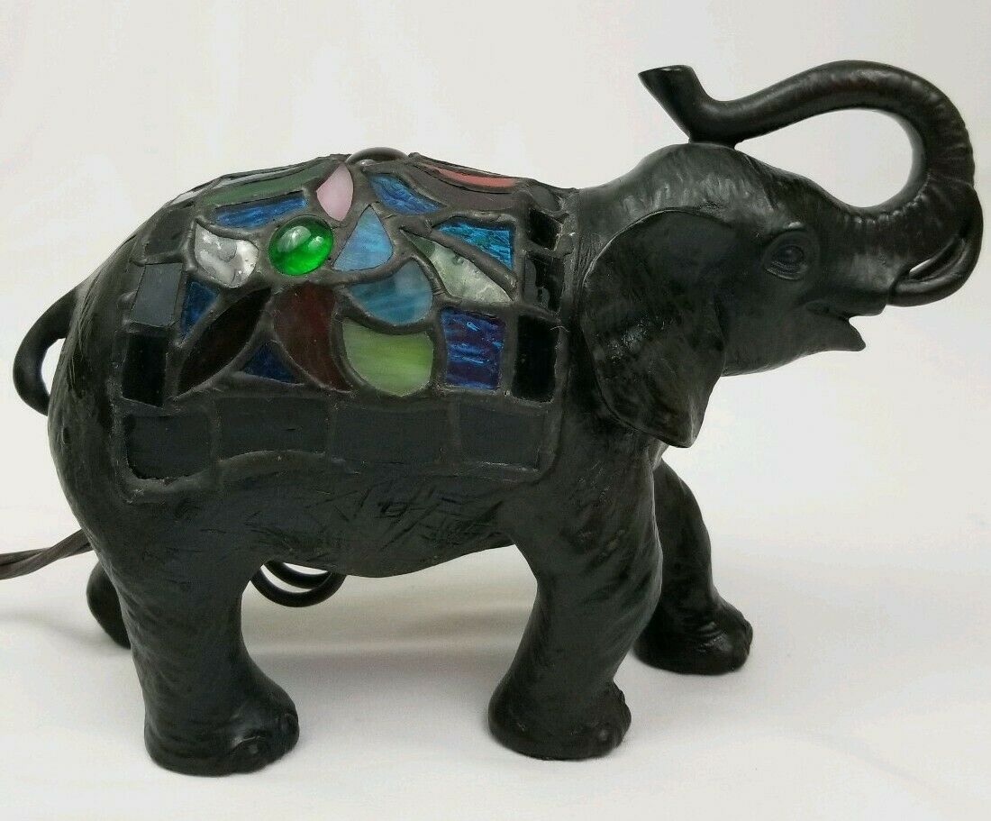 Vintage Tiffany Style Stained Glass Elephant Lamp Night Light J. J ...