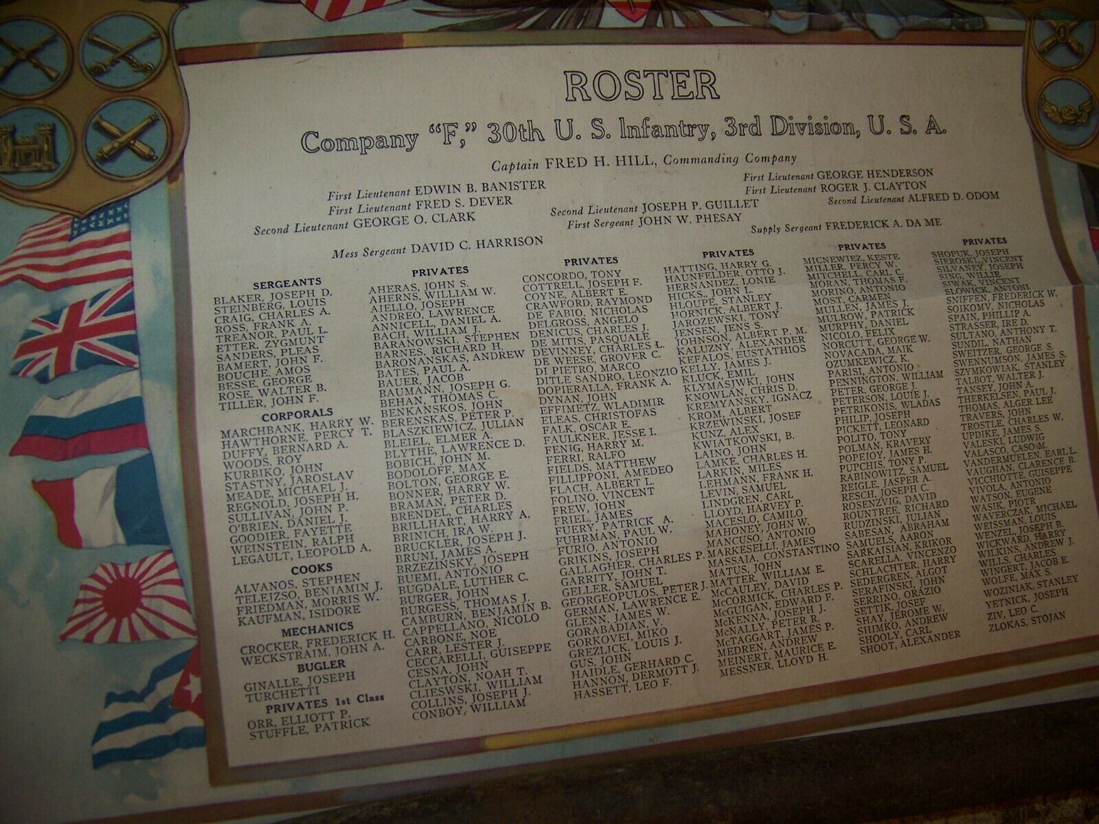 1918 WWI 30TH INFANTRY REGIMENT US ARMY 3RD DIVISION COMPANY F ROSTER ...