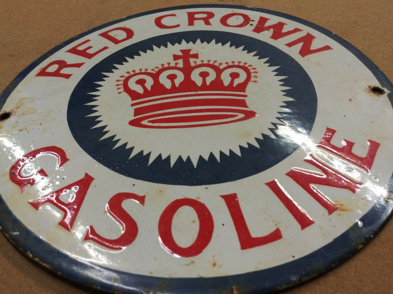 Red Crown Gasoline Porcelain Metal Sign Vintage Oil Gas Station Garage ...