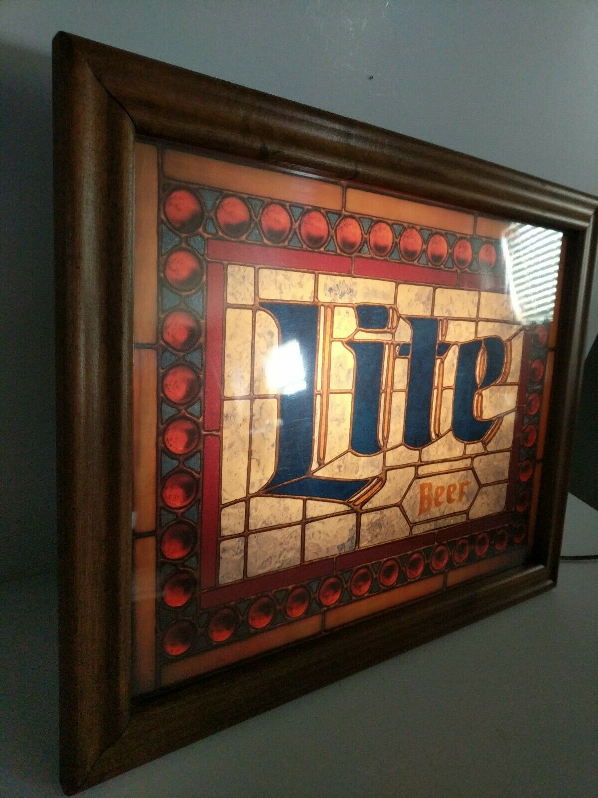 Beer Glass Led Sign RARE Miller Lite Beer Stained Glass Lighted Bar Sign Vintage | #15659725