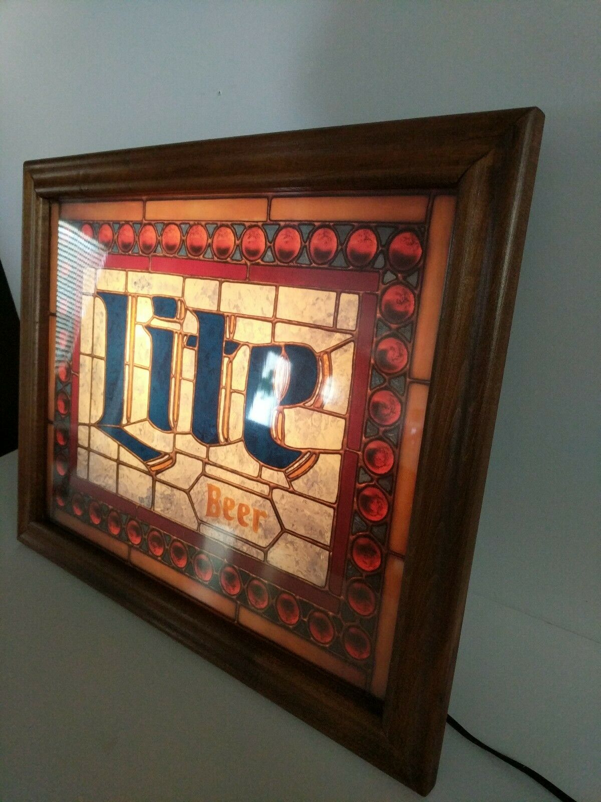 Beer Glass Led Sign RARE Miller Lite Beer Stained Glass Lighted Bar Sign Vintage | #15659725