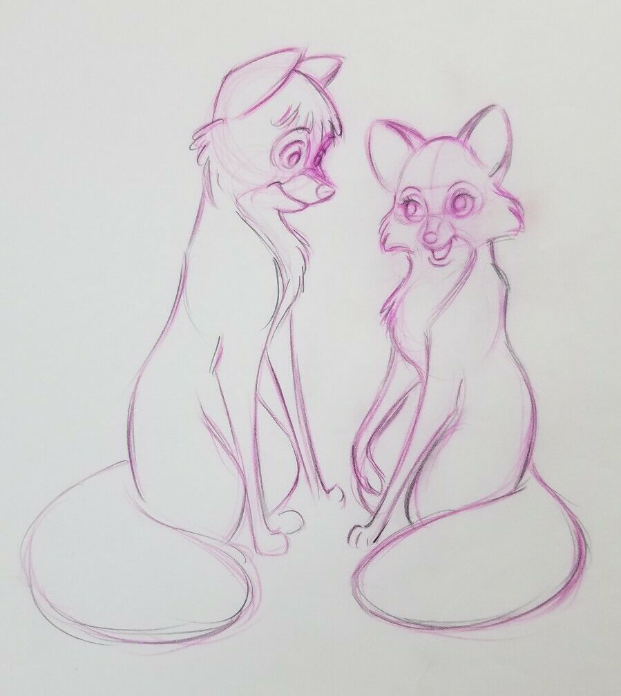 Disney Production Drawing Fox And The Hound Tod & Vixey RARE | #15726571