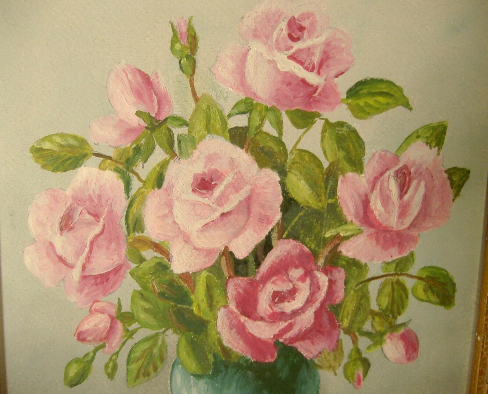 Italian Pink Roses Still Life Painting Vintage Oil On Board Signed Leso ...