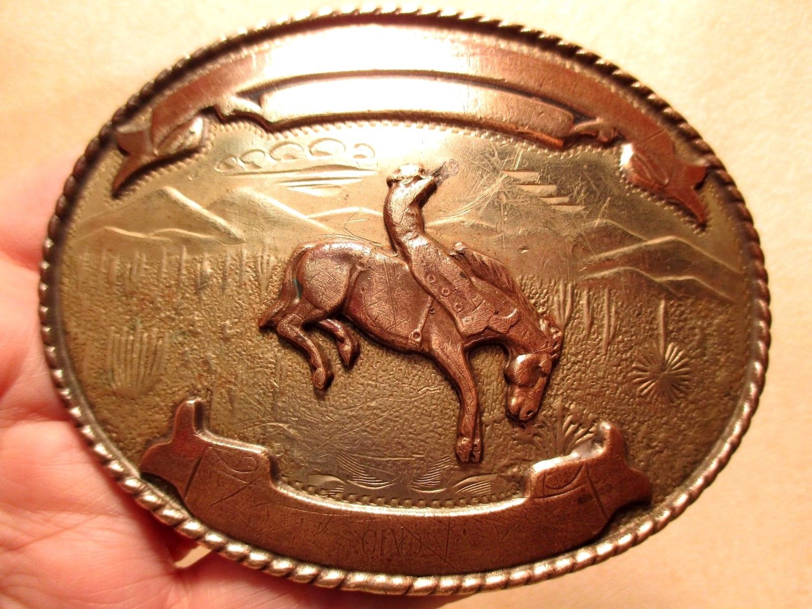 Vintage COMSTOCK 3 Banner COWBOY BARE BACK RIDER Rodeo Trophy Belt ...