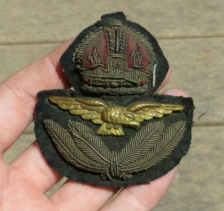 Vintage WW2 ROYAL AIR FORCE RAF Officers KC Bullion Cap Hat Badge ...