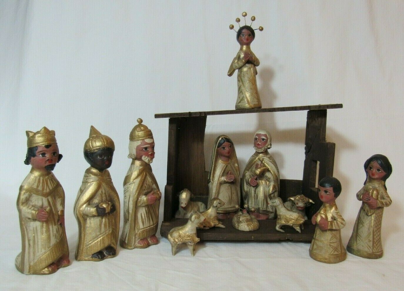 All Hand Reference Vintage Creche Clay Hand Painted Mexican Pottery Folk Art Nativity Set ...