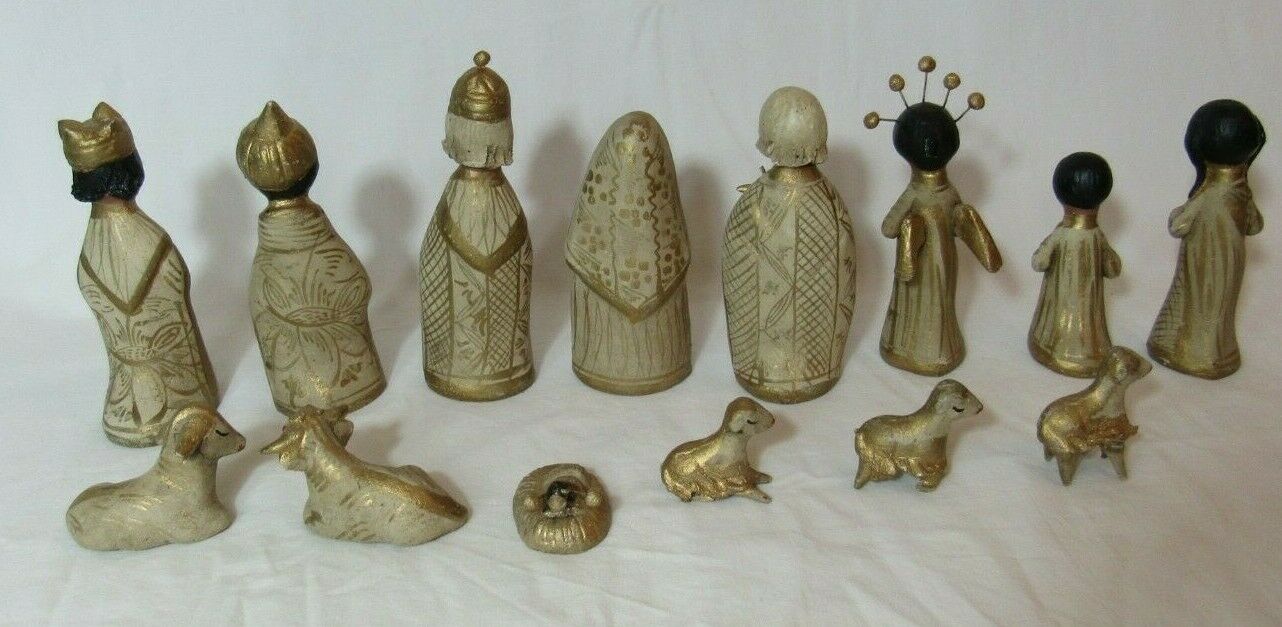 All Hand Reference Vintage Creche Clay Hand Painted Mexican Pottery Folk Art Nativity Set ...