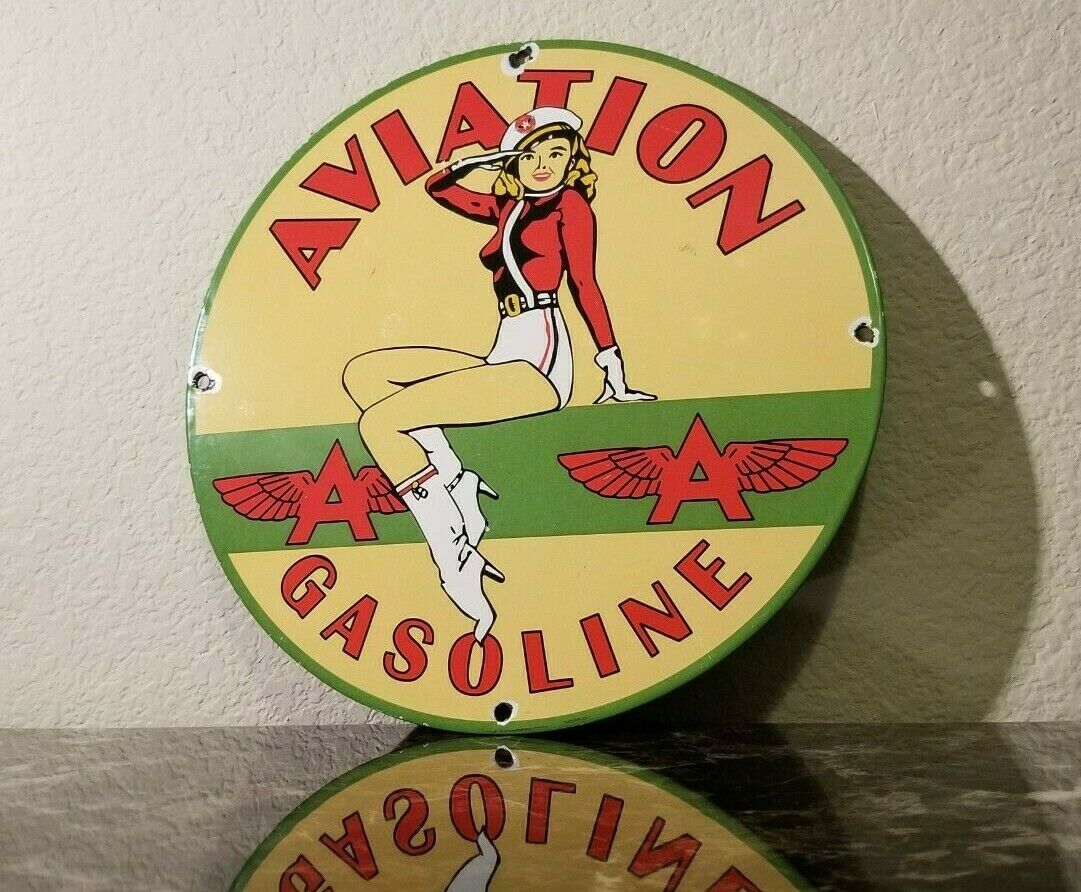 VINTAGE FLYING A GASOLINE PORCELAIN AVIATION PINUP GAS SERVICE STATION ...