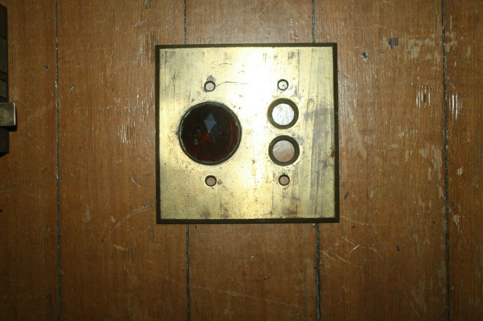 Early 1900 ' s Bryant Electric Co.  Push Button Switch Plate Red Glass Indicator