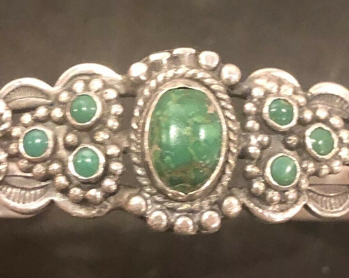Vintage Fred Harvey Era Sterling Silver Green Turquoise Arrow Cuff ...