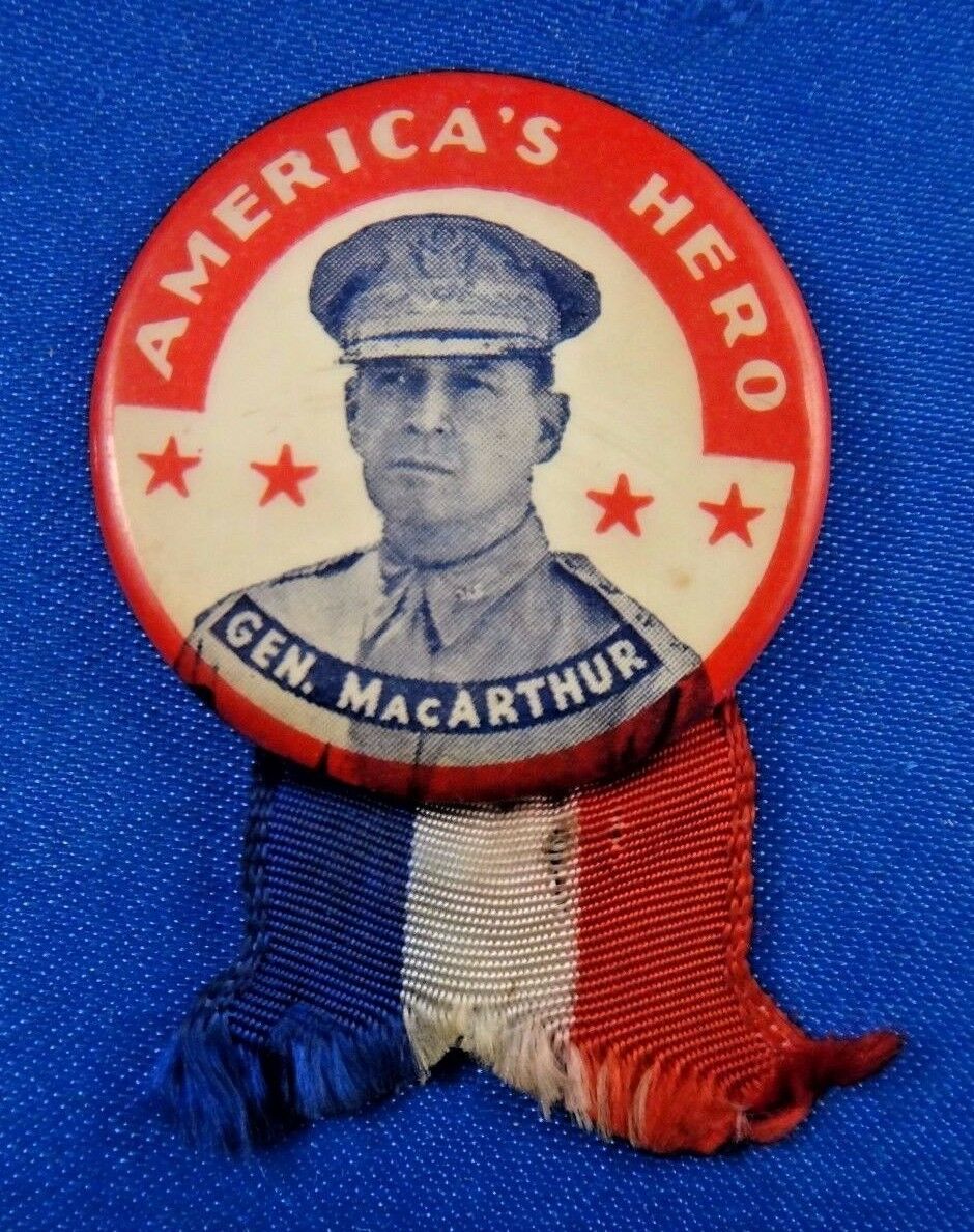Vtg WWII WW2 General Douglas MacArthur America ' S Hero Pin Button ...