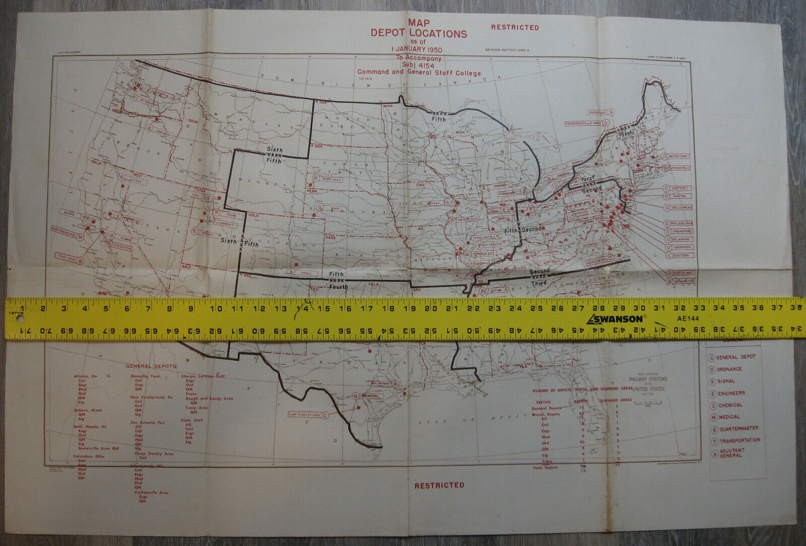 76 WWII Era Army War Dept Restricted Railway Systems Depot Location Map ...