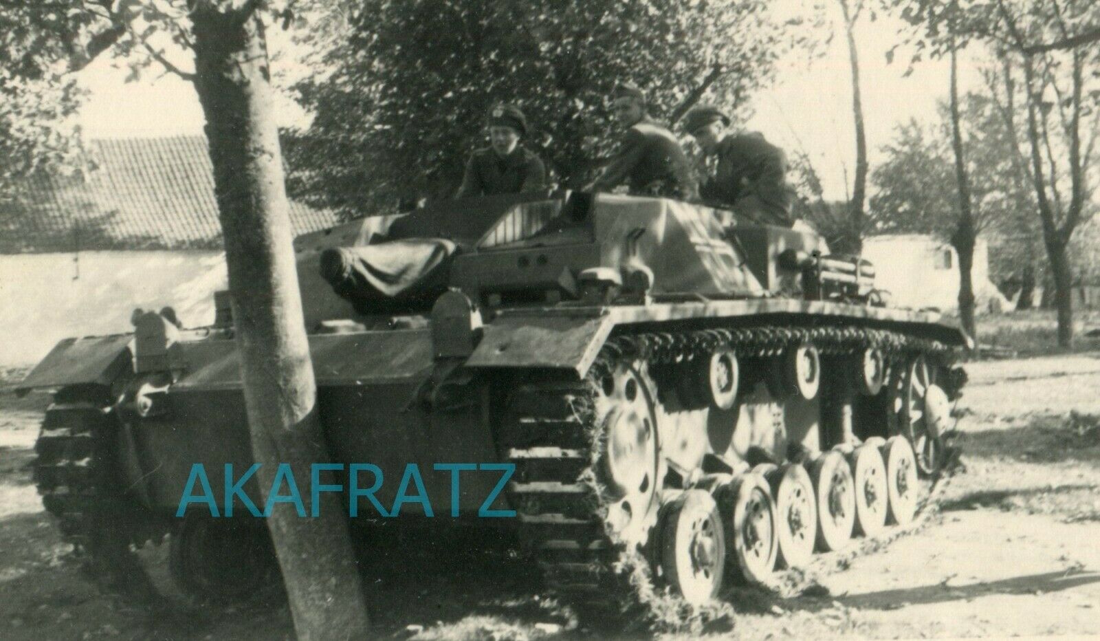 German WW2 Photo,  StuG III Assault Gun in France 1940,  Field Grey Beret