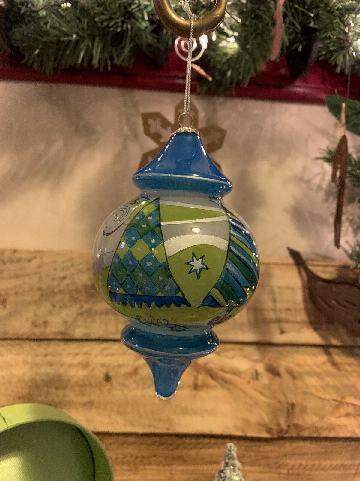 2006 Li Bien Glass Christmas Ornament PIER 1 IMPORTS W/ Box “Blue Green