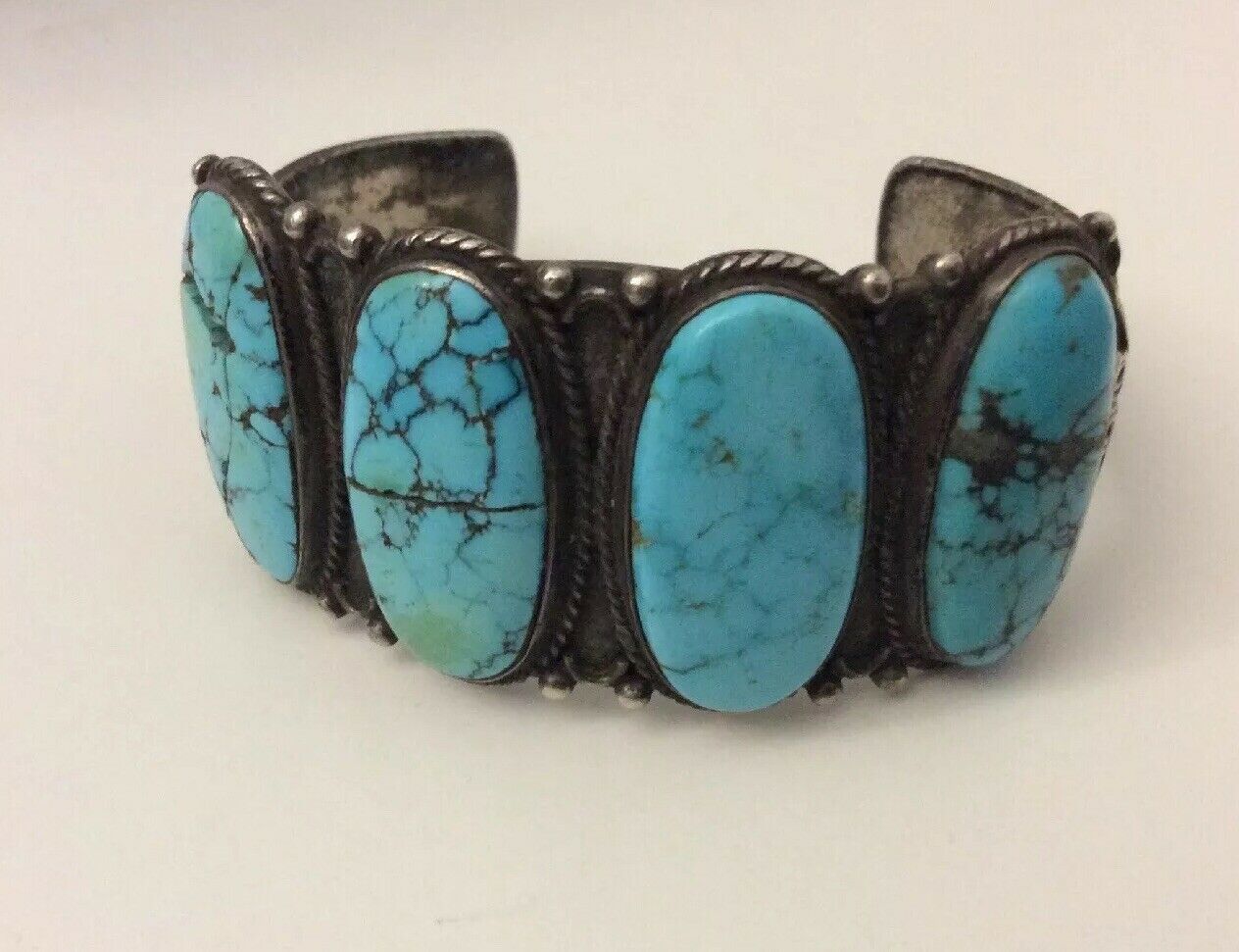 Vintage Old Pawn Native American Navajo Sterling Silver Turquoise Cuff ...