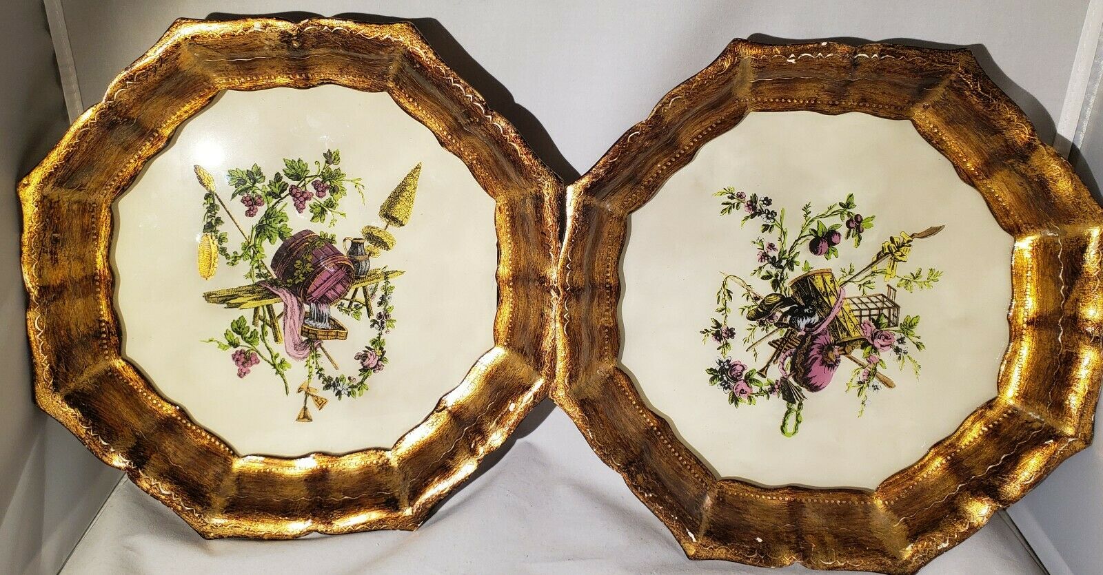 Pair Vintage Italian Florentine Gilt Gold Wood Octagonal Wall Plaques ...