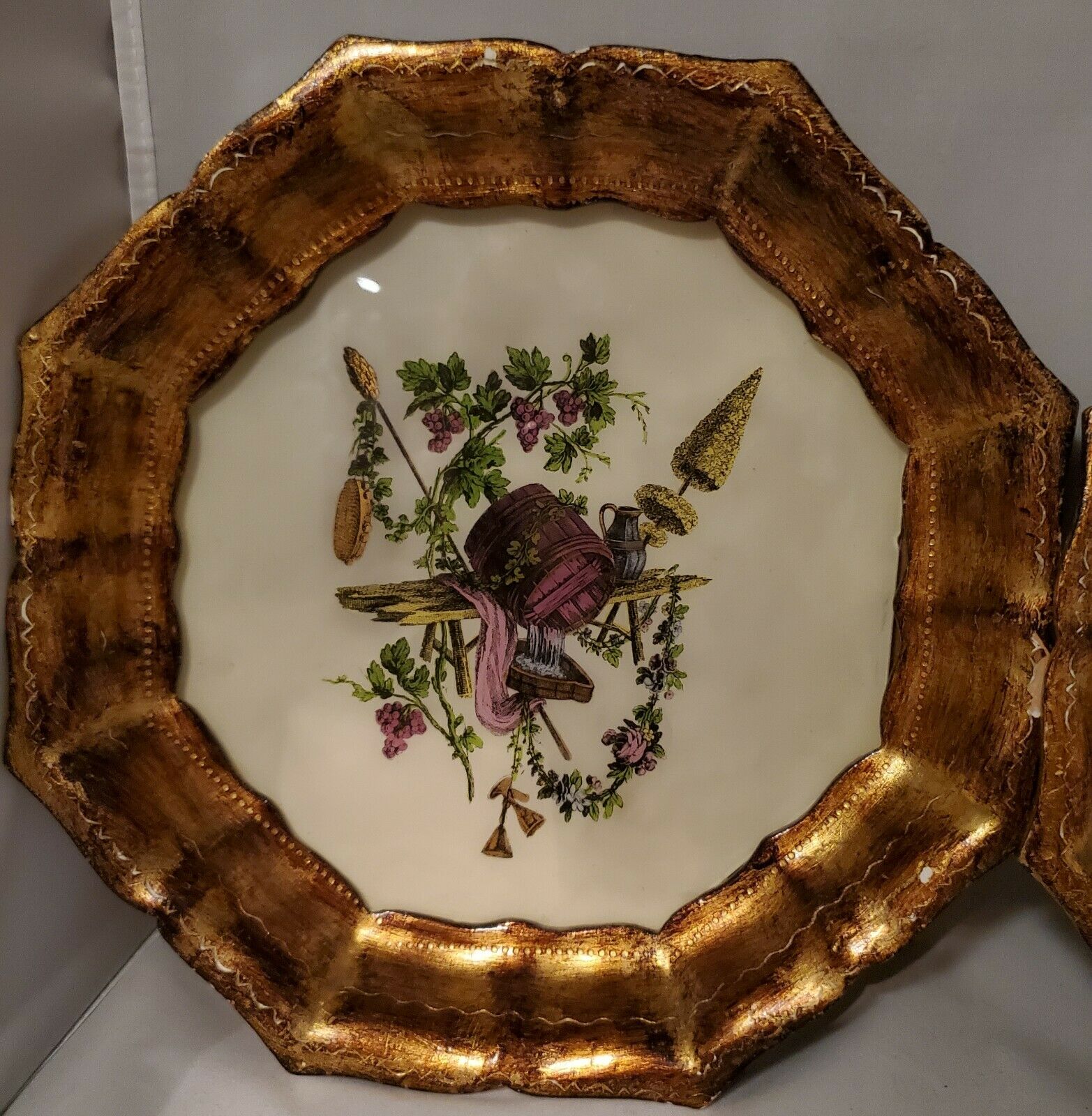 Pair Vintage Italian Florentine Gilt Gold Wood Octagonal Wall Plaques ...