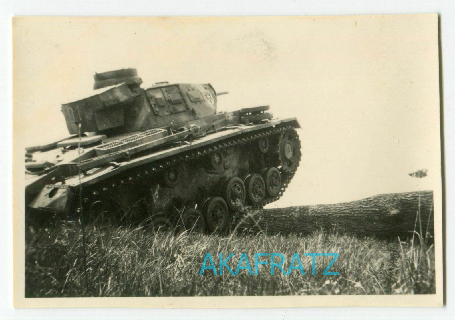 German WW2 Photo,  Panzer III Commander ' s Tank with Unit Insignia