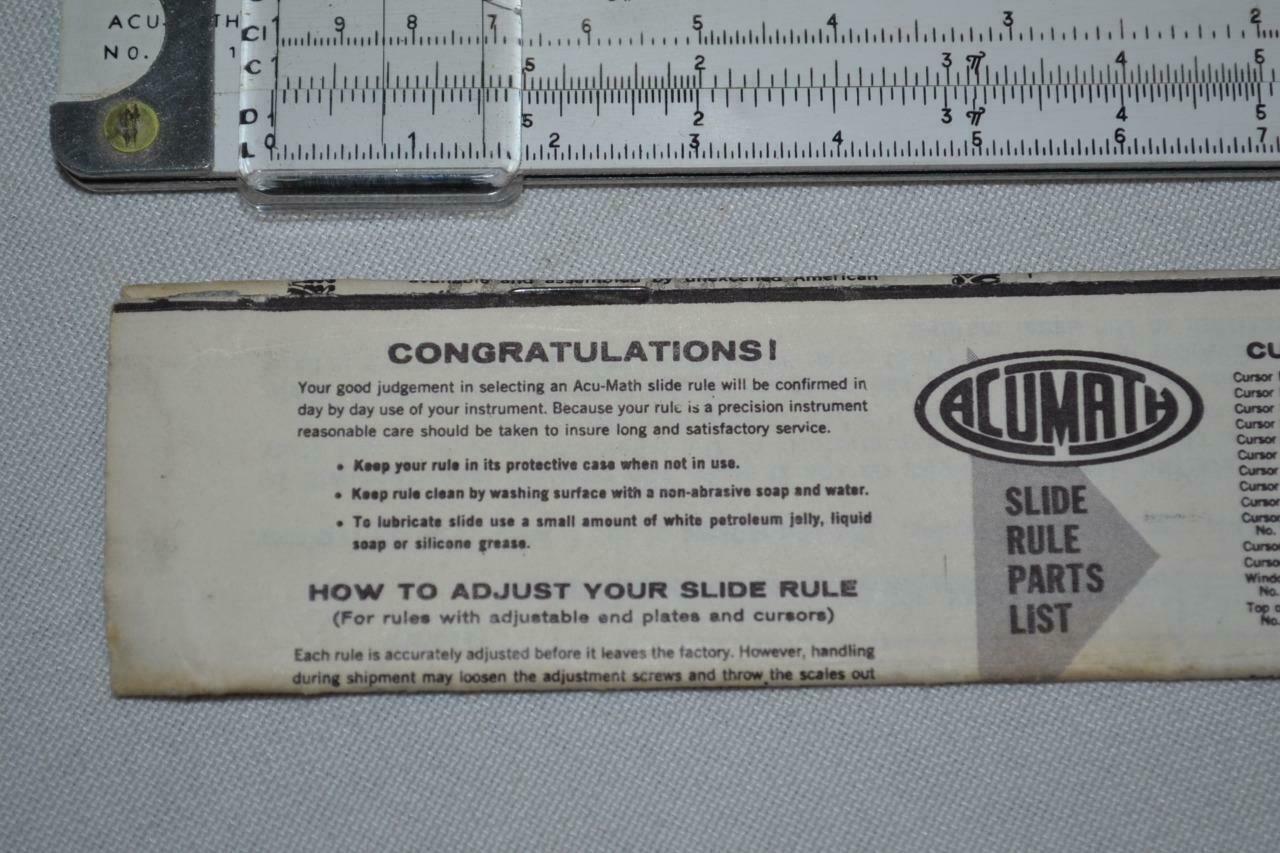 Slada Rulle Vintage Acumath Acu - Math Slide Rule 1211 W Case & Instructions ...