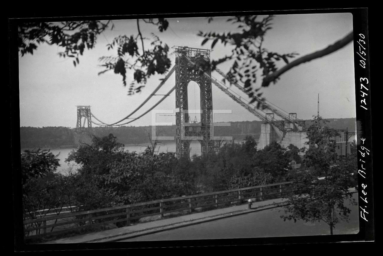 1930 George Washington Bridge Construction Manhattan NYC Old Photo Negative 730B