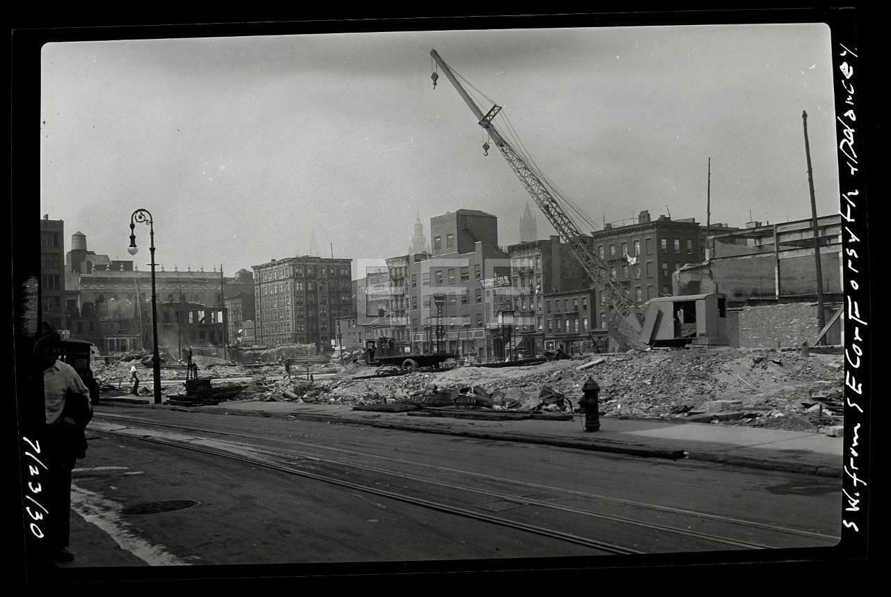 1930 Forsythe Delancey St Construction Manhattan NYC Old Photo Negative 324B