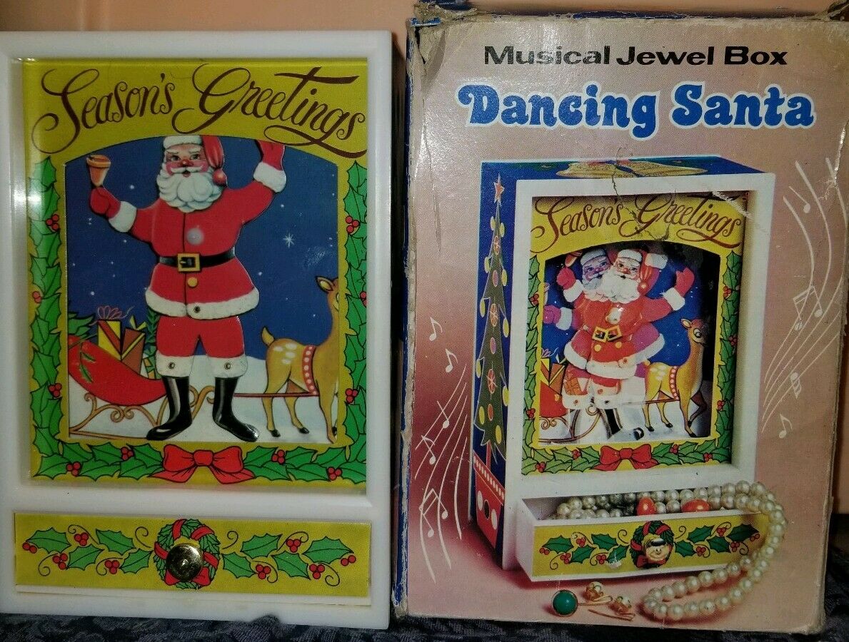 Vintage Musical Jewel Box Dancing Santa - JINGLE BELLS - Worn Box ...
