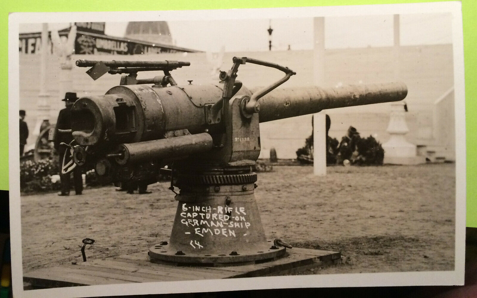 6 IN RIFLE CAPTURED ON GERMAN SHIP EMDEN,  Photo Post Card,  WORLD WAR ONE 1918 - 30
