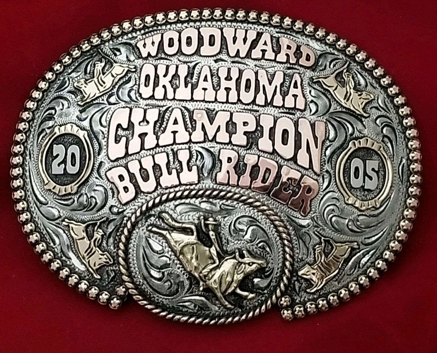 2005 RODEO TROPHY BELT BUCKLE WOODWARD OKLAHOMA BULL RIDING CHAMPION ...
