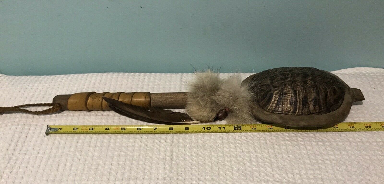 Indigenous Turtle Rattle Authentic Turtle Rattle Native American Real Deer Fur & Feathers 20in ...